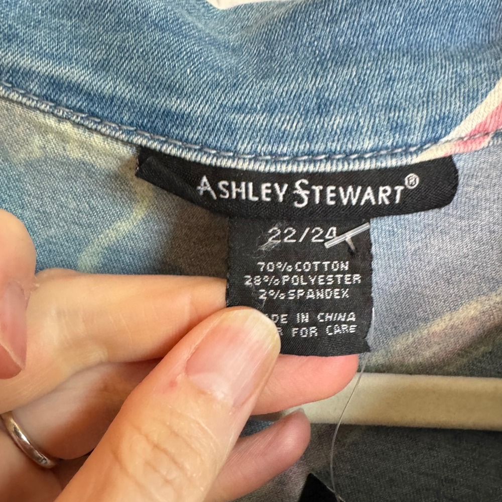 VTG Ashley Stewart Floral Puff Sleeve Denim Jacket Cottagecore Plus 22/24 NWT - Picture 3 of 10